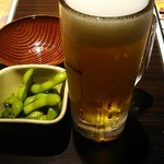 Yama no Saru Obihir Oekimae Ten - 生ビール♪とお通しの枝豆。