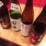 房総魚男 - 日本酒大集合！「七本槍　純吟玉栄　蔵付酵母」「田酒　山廃仕込　特別純米」「月不見地しぼりたて原酒　本醸造」「田酒　純米吟醸　辨慶」