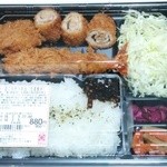 新宿さぼてん - 「２月限定」ごちそう弁当　880円（税込950円）　生姜焼き風味豚肉巻きかつ、ヒレかつ、エビフライ