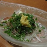 Kuimono Ya Wan Toyosu Ihi Biru - 薬味で隠れた鯵のたたき。