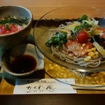 音市楼　かくれ庵 - 『12品目のサラダ蕎麦＆ミニまぐろ丼』　h28.8.22撮影