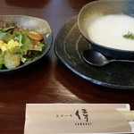 ステーキ侍 - 前菜のサラダ&冷製ｽｰﾌﾟ