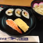 Daiki Suisan Kaiten Zushi Rinku Shi-Kuru Ten - にぎりと巻寿司うどんのセット