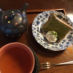 Nentouya Chaho - ほうじ棒茶(急須)+抹茶シフォンケーキセット