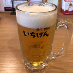 Ichigen Ukima Ten - 生ビール中ジョッキ 529円。