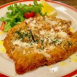 Italian Bar Mio Noda Ten - 「山形豚のミラノ風カツレツ」(時価)。レギュラーサイズは1080円。軽めで、と指定したので、価格は不詳。(計算すれば分かりそうだが、支払い総額を憶えてないのでw)