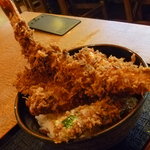 Shio Ten-don - ジャンボ海老丼　980円(ジャンボエビ1本、かぼちゃ、玉葱、ししとう、ちくわ)