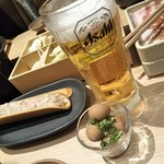 Shabu Shabu On Yasai Susukino Minami 4 Jo Ten - お通しはうずらの味玉。ビールは大好きなアサヒビール♡