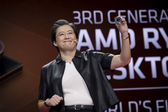 Lisa Su, president and chief executive officer of Advanced Micro Devices (AMD), holds a 3rd generation Ryzen desktop processor while speaking during a keynote session at the 2019 Consumer Electronics Show (CES) in Las Vegas, Nevada, U.S., on Wednesday, Jan. 9, 2019. Su said that the Radeon VII would go on sale next month, and that the 7-nanometer Epyc and Ryzen desktop CPUs would be released in mid-2019. Photographer: David Paul Morris/Bloomberg via Getty Images