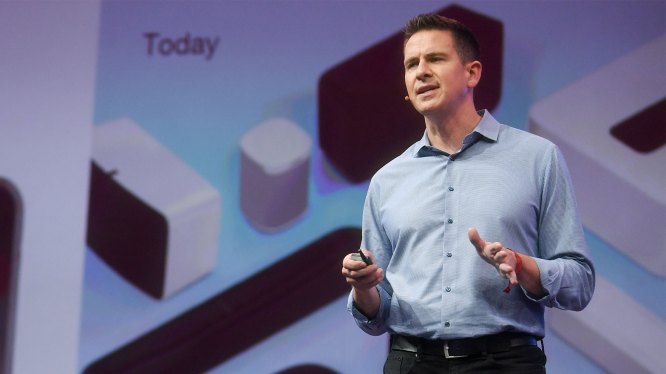 Toronto , Canada - 23 May 2019; Patrick Spence, CEO, Sonos, on Centre Stage during day three of Collision 2019 at Enercare Center in Toronto, Canada. (Photo By Stephen McCarthy/Sportsfile via Getty Images)