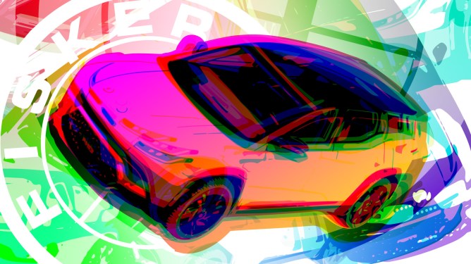 composite of Fisker Ocean SUV, Fisker logo