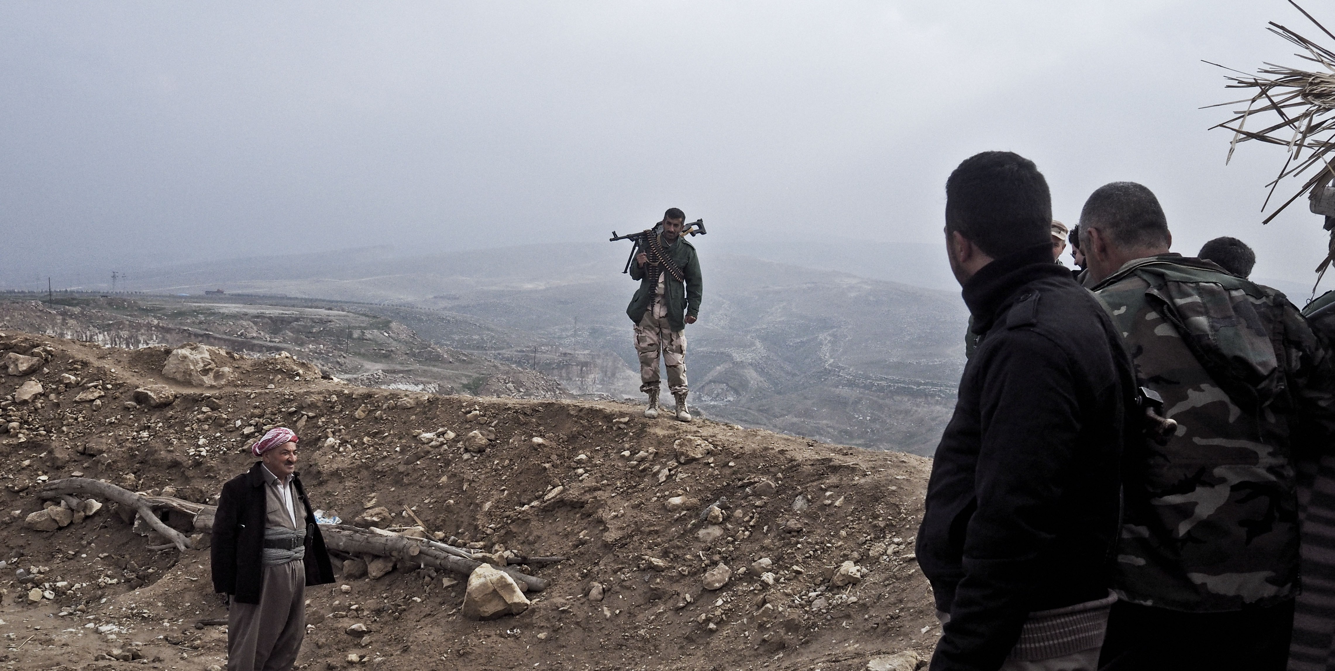 IRAQ. Makhmour. November 27, 2014. Iraqi Kurdish peshmerga at their base on a hill overlooking Makhmour, a town the Kurds recently recaptured from the Islamic State.