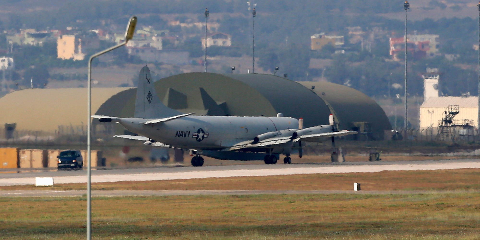 A U.S. Navy plane maneuvers on the runway of the Incirlik Air Base, in Adana, Turkey in July 28, 2015.