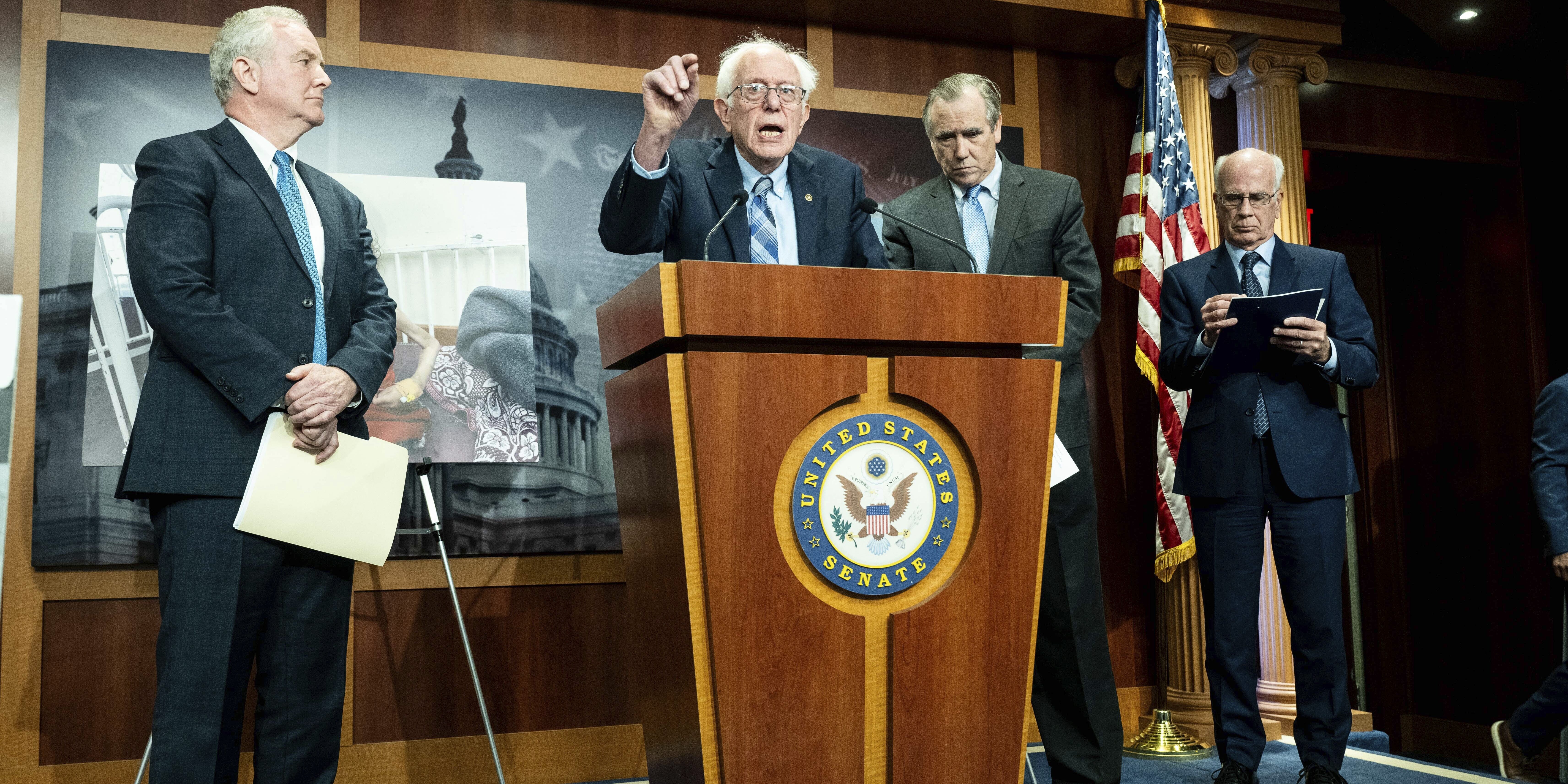 U.S. Senator Bernie Sanders, I-Vt., speaking at a press conference at the U.S. Capitol in Washington, DC.