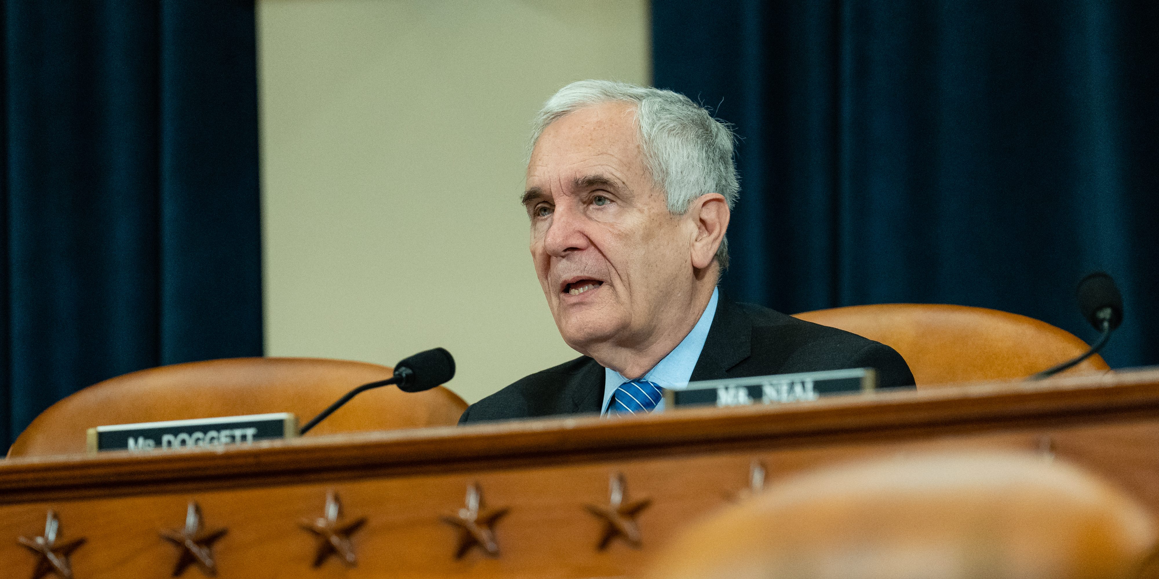 Representative Lloyd Doggett, a Democrat from Texas, speaks during a House Ways and Means Committee hearing in Washington, D.C., U.S., on Wednesday, March 30, 2022. The U.S. trade chief said it was time to forget about changing China's behavior and instead take a more defensive posture toward the world's second-biggest economy. Photographer: Eric Lee/Bloomberg via Getty Images