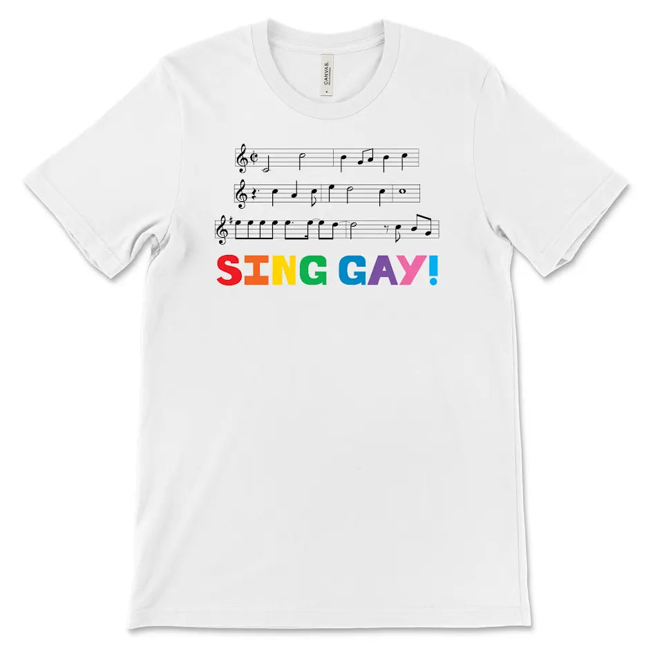 SING GAY with music notes T