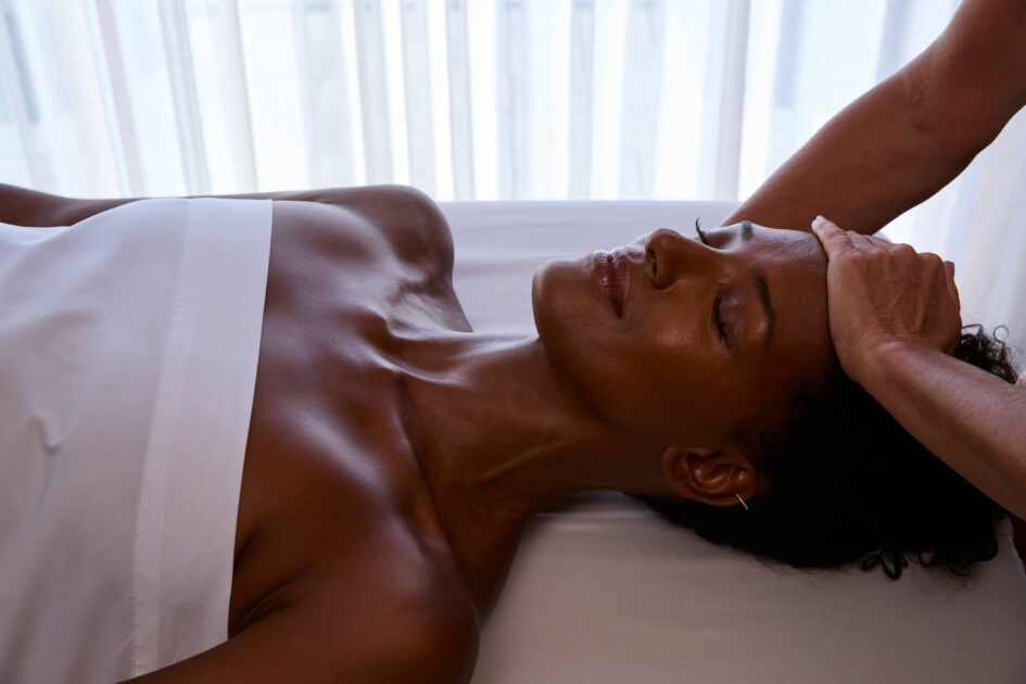 A woman receiving a facial at Malibu Beach Inn