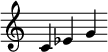 
{
\override Score.TimeSignature #'stencil = ##f
\relative c'
 {
  \clef treble \key c \major \time 7/4 c4 es g
 }
}
