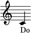 { \new Staff << \time 2/1 \override Score.TimeSignature #'stencil = ##f { \clef treble c'4_Do } >> }