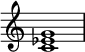 
{
\override Score.TimeSignature #'stencil = ##f
\relative c' {
   \clef treble 
   \time 4/4
   \key c \major
   <c es g>1
} }
