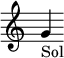 { \new Staff << \time 2/1 \override Score.TimeSignature #'stencil = ##f { \clef treble g'4_Sol } >> }