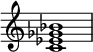 
{
\override Score.TimeSignature #'stencil = ##f
\relative c' {
   \clef treble
   \time 4/4
   \key c \major
   <c es ges bes>1
} }
