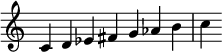   {
\override Score.TimeSignature #'stencil = ##f
\relative c' {
  \clef treble \key c \major \time 7/4 
  c d ees fis g aes b c
} }
