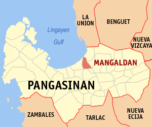 Mapa han Pangasinan nga nagpapakita kon hain nahamutang an Mangaldan