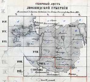 Сборный лист военно топографической карты Лифляндской губернии