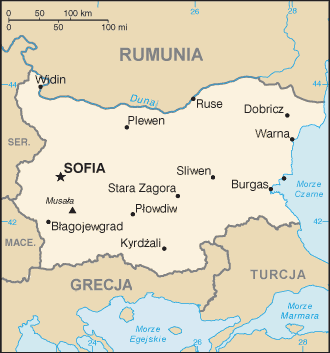 Mapa Bułgarii na podstawie CIA World Factbook