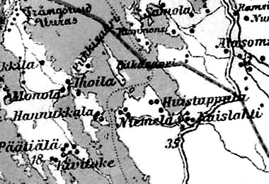 Деревня Ханнуккала на финской карте 1923 года