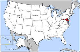 Zemljevid Združenih držav z označeno državo Maryland