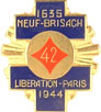 Insigne régimentaire du 42e régiment d’infanterie lors de la libération à Paris en 1944.