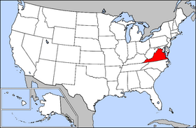 Zemljevid Združenih držav z označeno državo Virginija