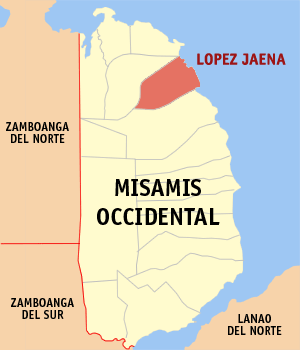 Mapa sa Misamis Occidental nga nagapakita kon asa nahamutangan ang Lopez Jaena