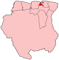 Map of Suriname showing Wanica district