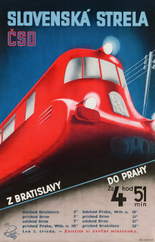 Reklamní plakát ČSD na spoj Slovenská strela (Atelier Rotter a nakladatelství Melantrich, 1936)