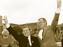 President George H.W. Bush with Poland’s Lech Walesa (center) and First Lady Barbara Bush in Warsaw, July 1989. That remarkable year saw the end of the Cold War, as well as the end to the 40-year division of Europe into hostile East and West blocs.