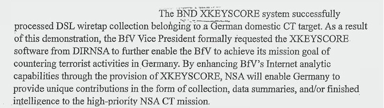Documento donde la NSA explica al Servicio Federal de Inteligencia de Alemania como funciona XKeyscore