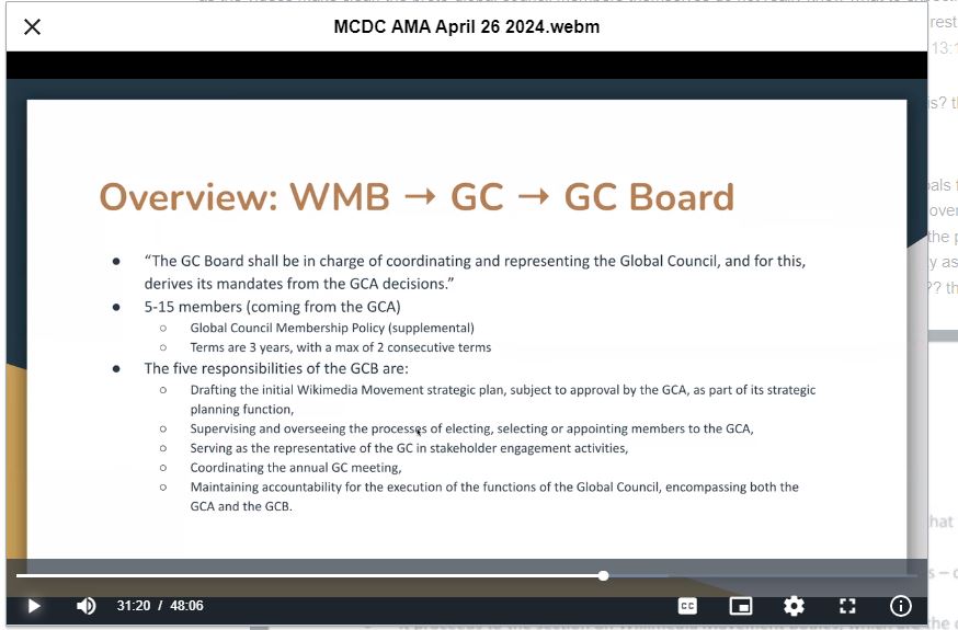 screeenshot of april video call, showing global council board structure