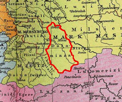 Nisans Nachbargau Daleminzien, östlich davon der Gau Milsca, südlich der Gau Lutomerizi