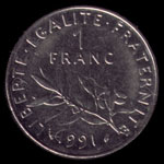 1法国法郎（1991年）硬幣反面