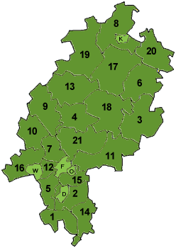 Mapa administratiu de Hessen