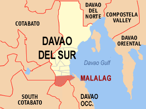 Mapa sa Davao del Sur nga nagpakita kon asa nahimutang ang Malalag