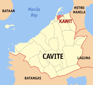 Mapa han Cavite nga nagpapakita kon hain nahimutang an Kawit