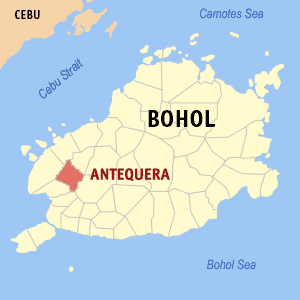 Mapa han Bohol nga nagpapakita kon hain nahamutangan an Antequera