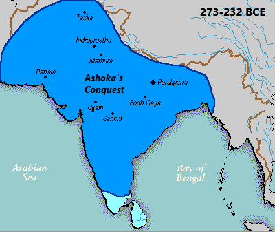 Mapa del Imperio Maurya de Ashoka