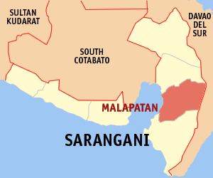 Mapa han Sarangani nga nagpapakita kon hain nahamutangan an Malapatan