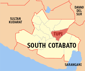 Mapa han South Cotabato nga nagpapakita kon hain nahimutang an Tupi