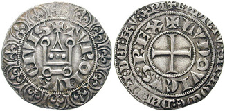 Münze aus Aachen mit der Umschrift +LVDOVICV•S• REX und +TVRONVS•CIVIS aus dem Jahr 1314